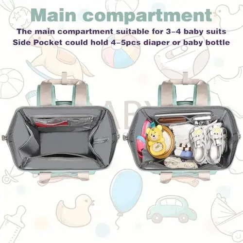 Jiefeike Diaper Bag Backpack, Yashil taglik sumkalari chaqaloq qiz bola uchun, qiz taglik sumkasi ryukzaki, USB zaryadlash porti bilan izolyatsiya qilingan cho'ntaklar Portativ taglik sumkasi, RFID o'g'irlikka qarshi cho'ntak - 5