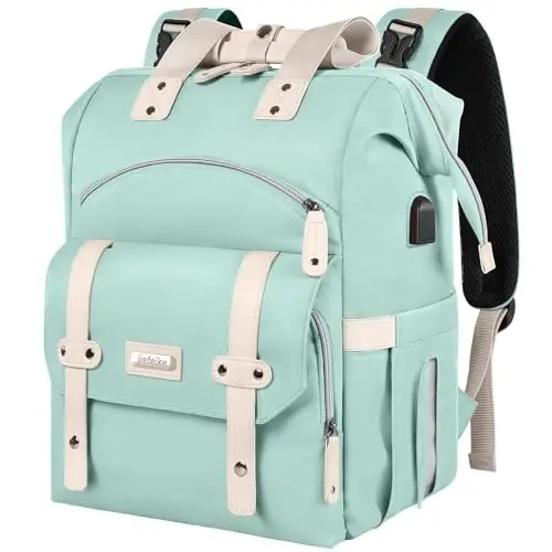 Jiefeike Diaper Bag Backpack, Yashil taglik sumkalari chaqaloq qiz bola uchun, qiz taglik sumkasi ryukzaki, USB zaryadlash porti bilan izolyatsiya qilingan cho'ntaklar Portativ taglik sumkasi, RFID o'g'irlikka qarshi cho'ntak - 1