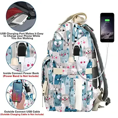 Jiefeike Diaper Bag Backpack,Baby Bags for Mom Dad Girls Boys,15.6inch Cat Dog Travel Baby Diaper Bags with Insulated Pockets,USB Charging Port,RFID Anti-Theft Water-Resistant Pocket - 5