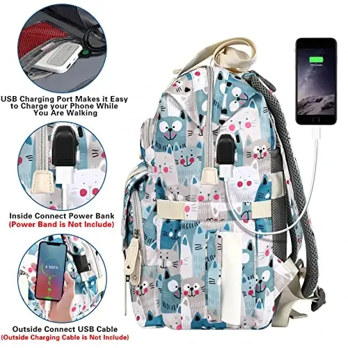 Jiefeike Diaper Bag Backpack,Baby Bags for Mom Dad Girls Boys,15.6inch Cat Dog Travel Baby Diaper Bags with Insulated Pockets,USB Charging Port,RFID Anti-Theft Water-Resistant Pocket - 5