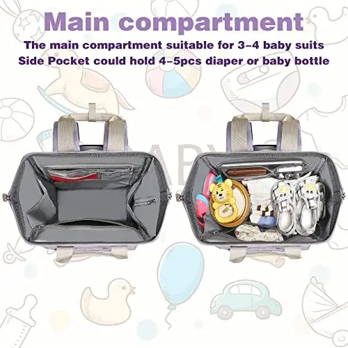 Jiefeike Diaper Bag Backpack,Purple Travel Backpack for Dad Mom Boys Girls,Insulated Pockets Portable Baby Nappy Bags with USB Charging Port,RFID Anti-Theft Water-Resistant Pocket Stroller Straps - 4