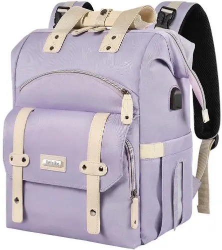 Jiefeike Diaper Bag Backpack,Purple Travel Backpack for Dad Mom Boys Girls,Insulated Pockets Portable Baby Nappy Bags with USB Charging Port,RFID Anti-Theft Water-Resistant Pocket Stroller Straps 