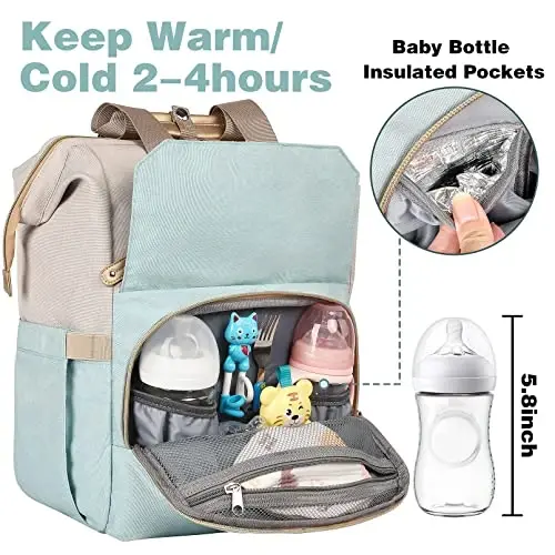 Jiefeike Girls Diaper Backpack,Travel Backpack Diaper Bag for Dad Mom Baby Boys,Insulated Pockets Portable Baby Nappy Bags with USB Charging Port,RFID Anti-Theft Water-Resistant Pocket Stroller Straps - 3