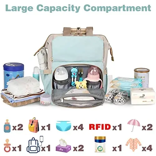 Jiefeike Girls Diaper Backpack,Travel Backpack Diaper Bag for Dad Mom Baby Boys,Insulated Pockets Portable Baby Nappy Bags with USB Charging Port,RFID Anti-Theft Water-Resistant Pocket Stroller Straps - 2