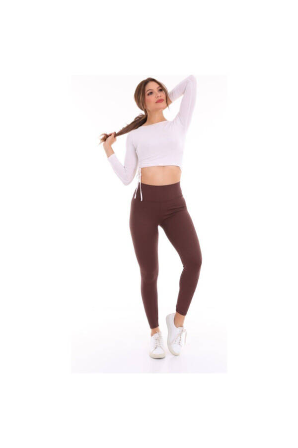 Jigarrang chiziqli baland belli leggins - 8