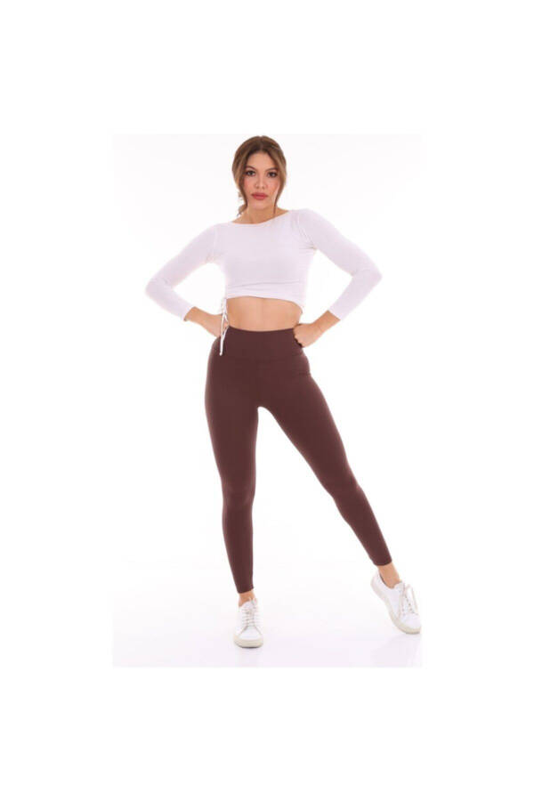 Jigarrang chiziqli baland belli leggins - 9