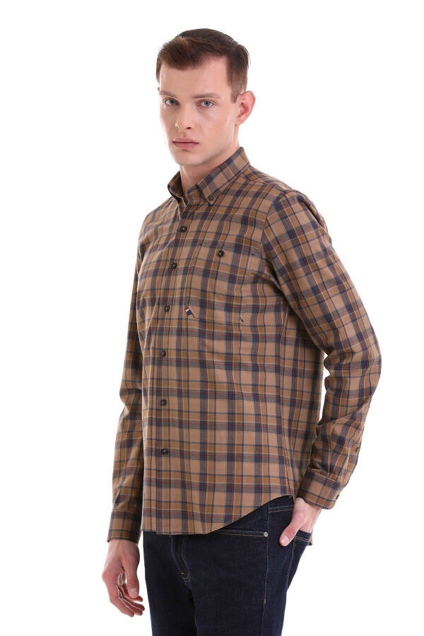 Jigarrang Comfort Fit Katakli 100% Paxtalik Tugmali - 3