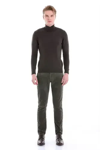 Jigarrang Comfort Fit tekis velosiped yoqali jun triko - 3