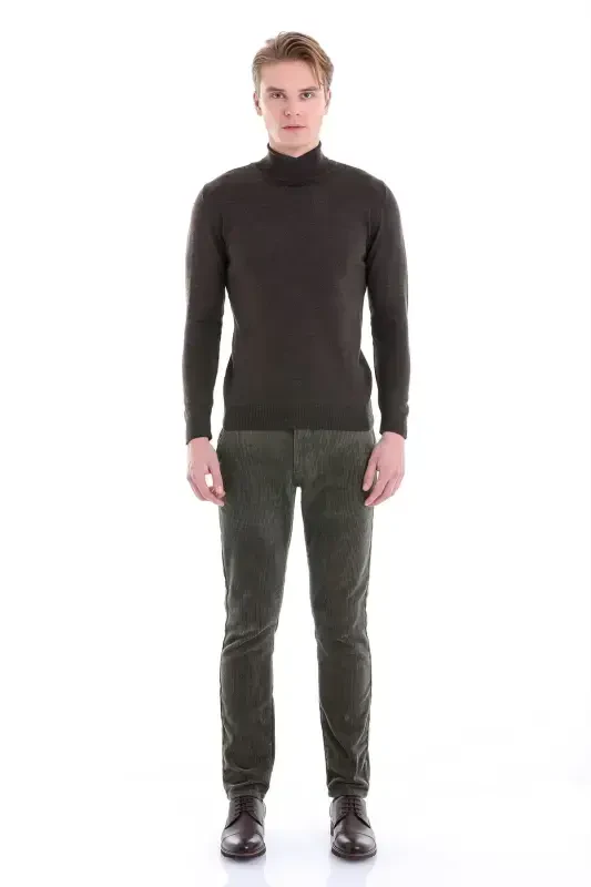 Jigarrang Comfort Fit tekis velosiped yoqali jun triko - 3