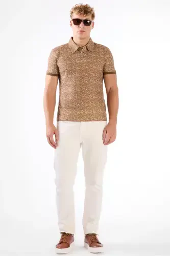 Jigarrang Erkaklar Slim Fit Naqshli Polo Yaka T-shirt - 3