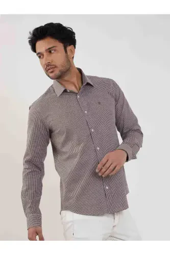 Jigarrang Erkaklar Slim Fit Nuqta Brent Yoqasi Uzun Yengli Ko'ylak - 101854 - 3