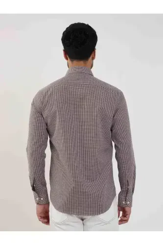 Jigarrang Erkaklar Slim Fit Nuqta Brent Yoqasi Uzun Yengli Ko'ylak - 101854 - 5