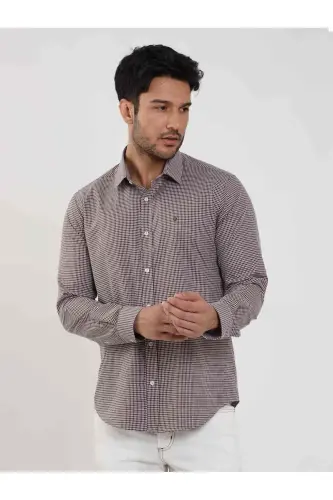 Jigarrang Erkaklar Slim Fit Nuqta Brent Yoqasi Uzun Yengli Ko'ylak - 101854 - 1