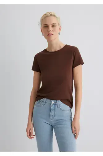 Jigarrang futbolka Slim Fit / Tor kesim 1613573-825 - 1