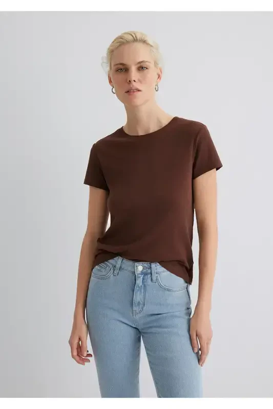 Jigarrang futbolka Slim Fit / Tor kesim 1613573-825 - 1