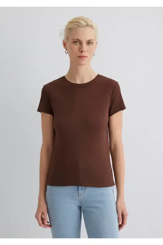 Jigarrang futbolka Slim Fit / Tor kesim 1613573-825 - 3