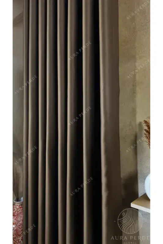 Jigarrang qoraytirish parda - Yorug'lik o'tkazmaydigan Blackout fon parda | Pilesiz bitta qanot | AURAPERDE-Kahvrengi - 4
