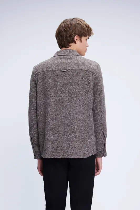 Jigarrang Shacket Fit Kurtka Yoqali Paxtalik Ko'ylak-K - 5