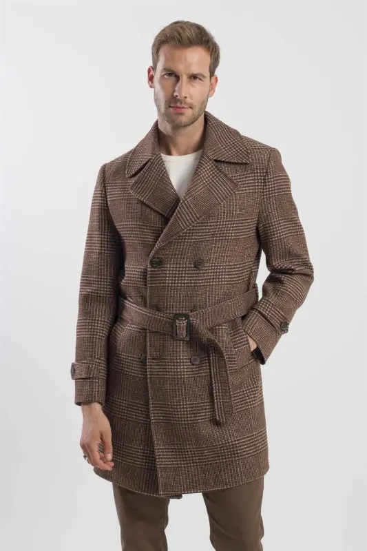 Jigarrang Slim Fit Matros Yoqa Kaklarisli Jun Palto - 1