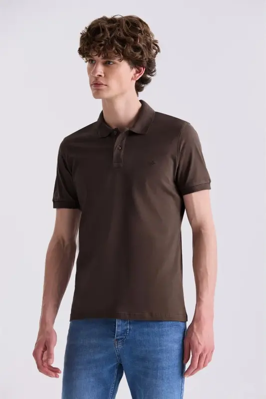 Jigarrang Slim Fit Polo Yoqali T-Shirt - JAKAMEN