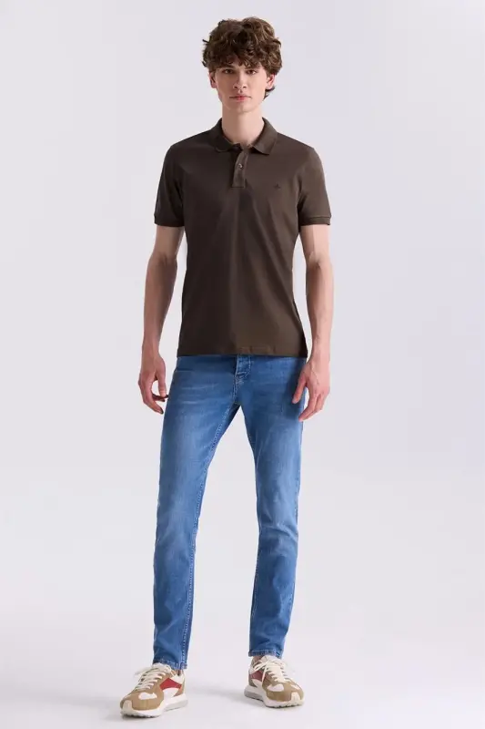 Jigarrang Slim Fit Polo Yoqali T-Shirt - 2
