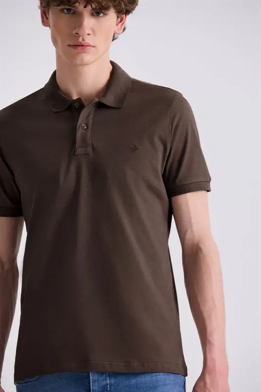 Jigarrang Slim Fit Polo Yoqali T-Shirt - 3