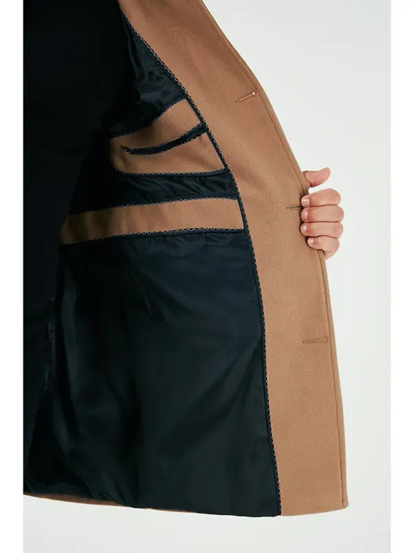 Jigarrang Slim Fit Tugmali Tik Yoqa Kašmyor Erkaklar Paltosi 5840099-Jigarrang - 5
