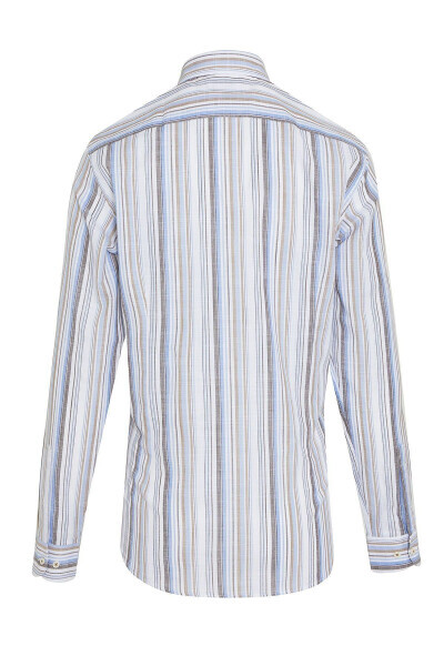 Jigarrang Slim Fit yo'lli 100% paxta Slim yoqa U - HATEMOĞLU (1)