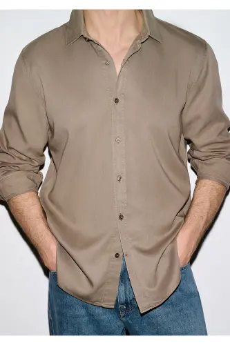 Jigarrang (TENCEL™) Ko'ylak Regular Fit / Normal Kesim 0210818-83866 - Jigarrang - 3