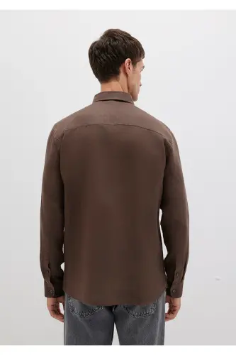 Jigarrang zig'ir ko'ylak Slim Fit / Tor kesim 02114 - 5