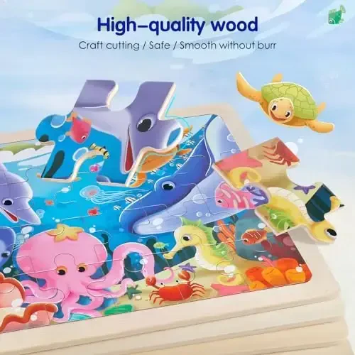 Jigsaw boshqotirmalari 3-5 yoshdagi bolalar uchun yog'och boshqotirmalari Maktabgacha ta'lim miya o'yinlari taxtalari Bolalar o'yinchoqlari Dinozavr fermasi hayvonot bog'i dengiz olami 3 4 5 6 yoshli o'g'il bolalar uchun sovg'alar 4 to'plam 24 dona - 5