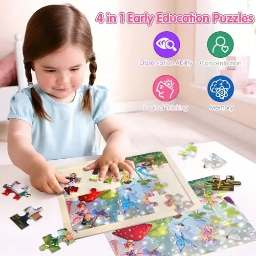 Jigsaw boshqotirmalari 3-5 yoshdagi qizlar uchun yog'och boshqotirmalari Unicorn Suv parisi malika peri boshqotirmasi Maktabgacha ta'lim aqliy o'yin taxtalari 3 4 5 6 yoshli bolalar uchun o'yinchoqlar Sovg'alar 4 to'plam 24 dona - JIGSAW (1)