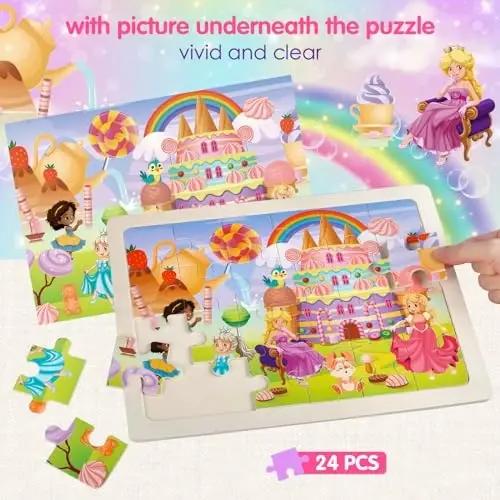Jigsaw boshqotirmalari 3-5 yoshdagi qizlar uchun yog'och boshqotirmalari Unicorn Suv parisi malika peri boshqotirmasi Maktabgacha ta'lim aqliy o'yin taxtalari 3 4 5 6 yoshli bolalar uchun o'yinchoqlar Sovg'alar 4 to'plam 24 dona - 5