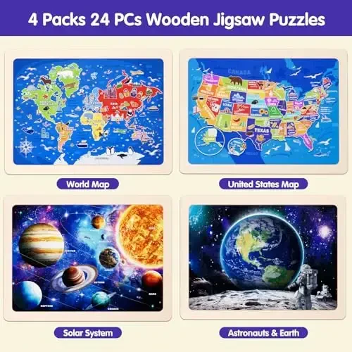 Jigsaw Puzzles Qizlar uchun yog'och jumboqlar 3-5 yosh Unicorn Mermaid Princess Fairy Puzzle Maktabgacha ta'lim Brain Teaser Boards O'yinchoqlar 3 4 5 6 yoshli bolalar uchun sovg'alar 4 Packs 24 dona - 3