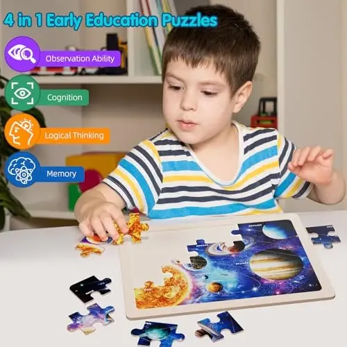 Jigsaw Puzzles Qizlar uchun yog'och jumboqlar 3-5 yosh Unicorn Mermaid Princess Fairy Puzzle Maktabgacha ta'lim Brain Teaser Boards O'yinchoqlar 3 4 5 6 yoshli bolalar uchun sovg'alar 4 Packs 24 dona - JIGSAW (1)