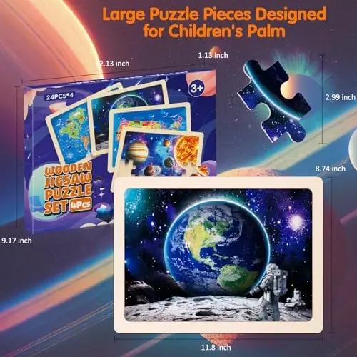 Jigsaw Puzzles Qizlar uchun yog'och jumboqlar 3-5 yosh Unicorn Mermaid Princess Fairy Puzzle Maktabgacha ta'lim Brain Teaser Boards O'yinchoqlar 3 4 5 6 yoshli bolalar uchun sovg'alar 4 Packs 24 dona - 6