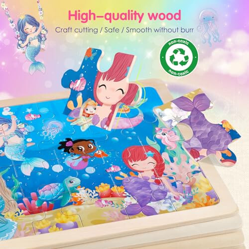 Jigsaw Puzzles Wooden Puzzles for Girls Ages 3-5 Unicorn Mermaid Princess Fairy Puzzle Preschool Educational Brain Teaser Boards Toys Gifts for 3 4 5 6 Year Old Kids 4 Packs 24 Pcs - 4