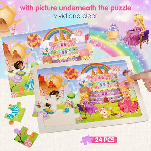 Jigsaw Puzzles Wooden Puzzles for Girls Ages 3-5 Unicorn Mermaid Princess Fairy Puzzle Preschool Educational Brain Teaser Boards Toys Gifts for 3 4 5 6 Year Old Kids 4 Packs 24 Pcs - 5