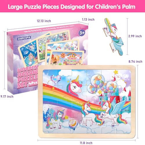 Jigsaw Puzzles Wooden Puzzles for Girls Ages 3-5 Unicorn Mermaid Princess Fairy Puzzle Preschool Educational Brain Teaser Boards Toys Gifts for 3 4 5 6 Year Old Kids 4 Packs 24 Pcs - 6