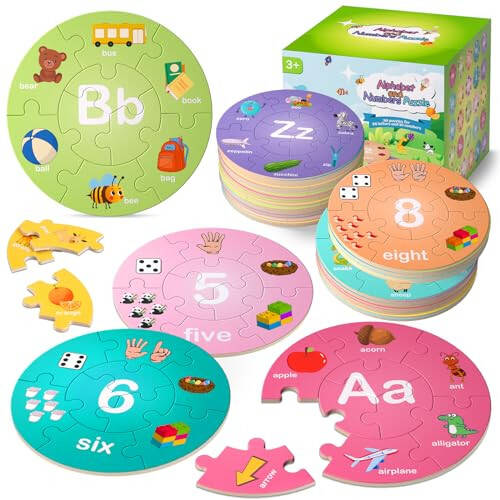 Jigsaw Puzzles Yog'och Alfabe Raqamli Puzzlelar Bolalar Uchun 3-5 Yosh, ABC O'rganish Montessori O'yinchoqlar Go'daklar Uchun, Maktabgacha Ta'lim Xati Puzzlelar Sovg'alar 4 5 6 7 8 Yoshli O'g'il va Qiz Bolalar Uchun - 1