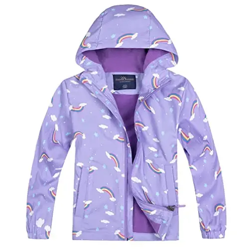 Jingle Bongala Kids Waterproof Rain Jackets Lightweight Raincoats Fleece & Knitted Lining Hooded Windbreaker for Boys Girls - 1