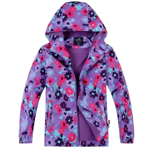 Jingle Bongala Kids Waterproof Rain Jackets Lightweight Raincoats Fleece & Knitted Lining Hooded Windbreaker for Boys Girls - JINGLE
