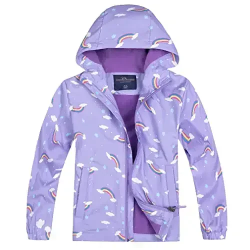 Jingle Bongala Kids Waterproof Rain Jackets Lightweight Raincoats Fleece & Knitted Lining Hooded Windbreaker for Boys Girls 