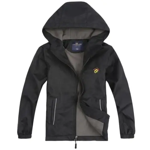 Jingle Bongala Kids Waterproof Rain Jackets Lightweight Raincoats Fleece & Knitted Lining Hooded Windbreaker for Boys Girls - 1