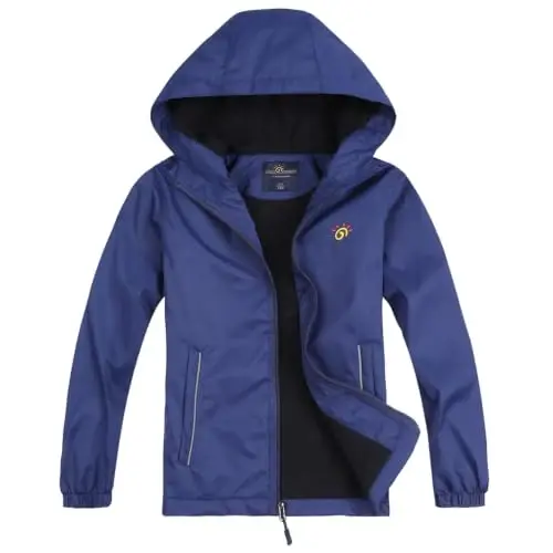 Jingle Bongala Kids Waterproof Rain Jackets Lightweight Raincoats Fleece & Knitted Lining Hooded Windbreaker for Boys Girls - 1