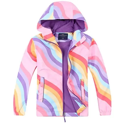Jingle Bongala Kids Waterproof Rain Jackets Lightweight Raincoats Fleece & Knitted Lining Hooded Windbreaker for Boys Girls - 1