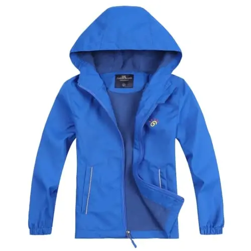 Jingle Bongala Kids Waterproof Rain Jackets Lightweight Raincoats Fleece & Knitted Lining Hooded Windbreaker for Boys Girls - 1