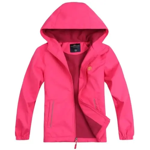 Jingle Bongala Kids Waterproof Rain Jackets Lightweight Raincoats Fleece & Knitted Lining Hooded Windbreaker for Boys Girls - 1