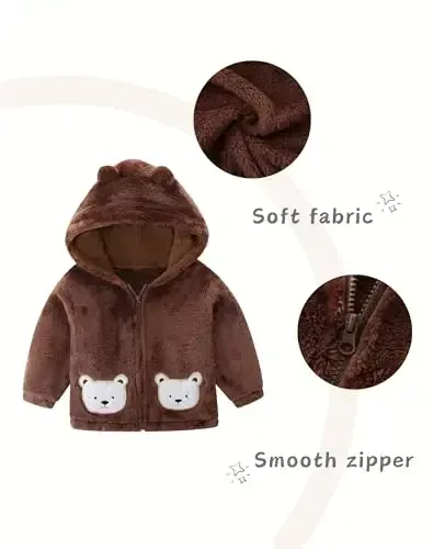 JingleBaBa Unisex Baby Fleece Jacket Winter Sherpa Lined Hoodie For Girls Boys Cute Bear Ear Baby Outerwear 12M-5T - 3