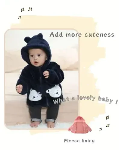 JingleBaBa Unisex Baby Fleece Jacket Winter Sherpa Lined Hoodie For Girls Boys Cute Bear Ear Baby Outerwear 12M-5T - 4